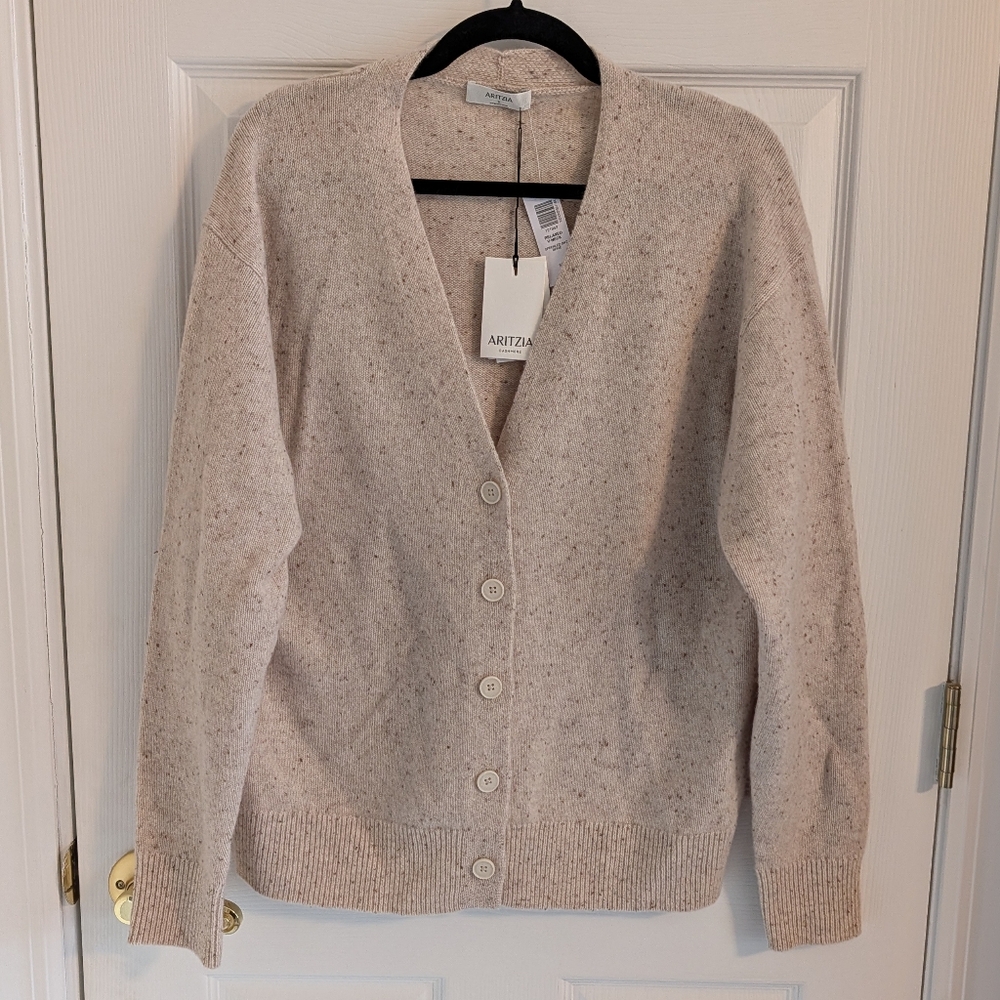 NEW WITH TAGS Aritzia Cashmere Cardigan, S, Speckled Oat Beige